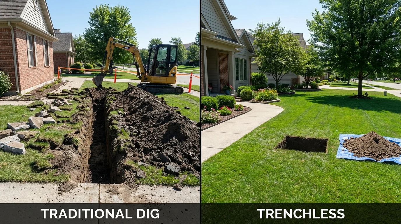 Trenchless sewer repair with minimal yard damage versus traditional excavation in Jackson, NC